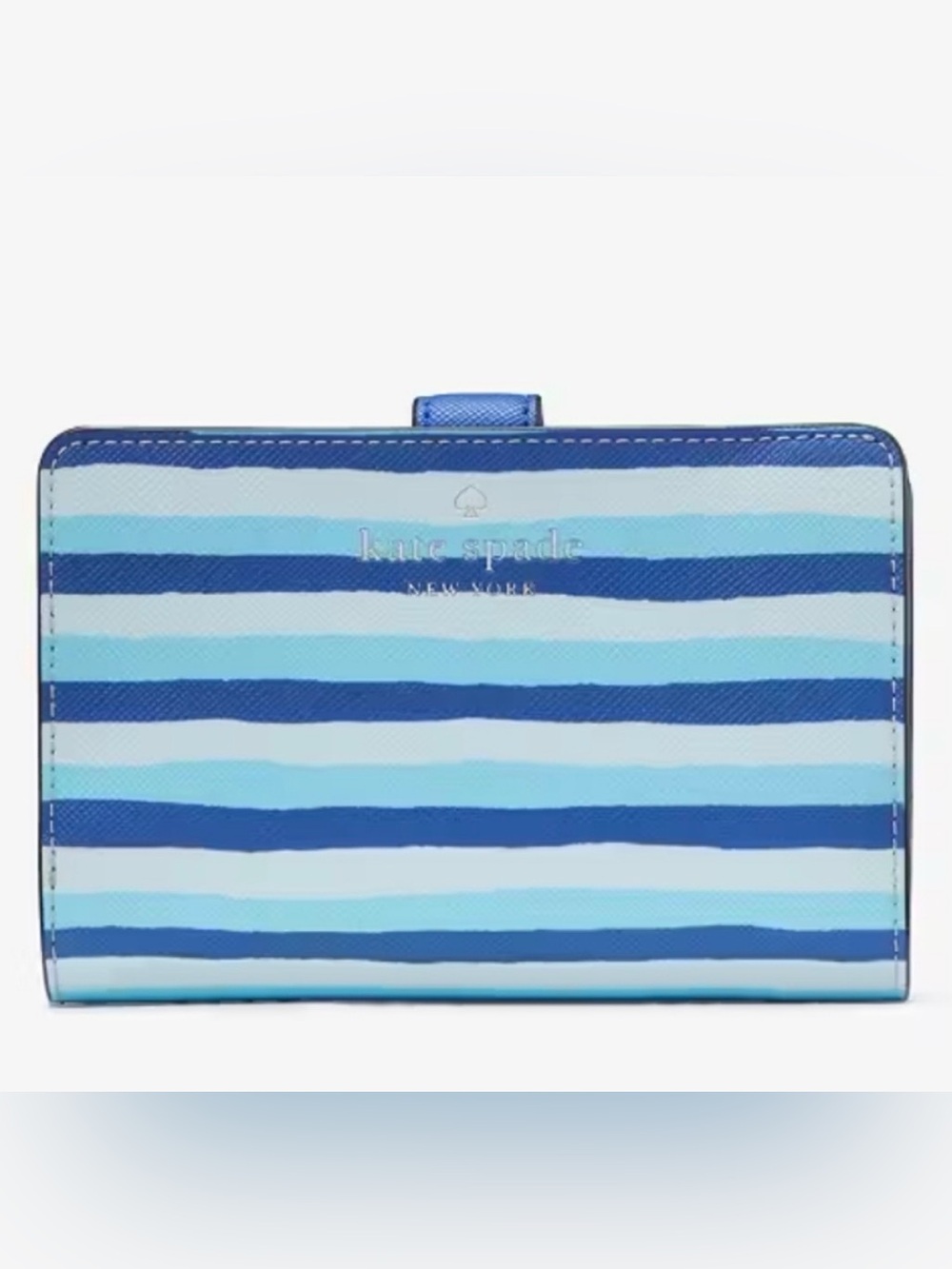 NWT Kate♠️Spade Blue Multi Stripes Schuyler Medium Compact Bifold Wallet